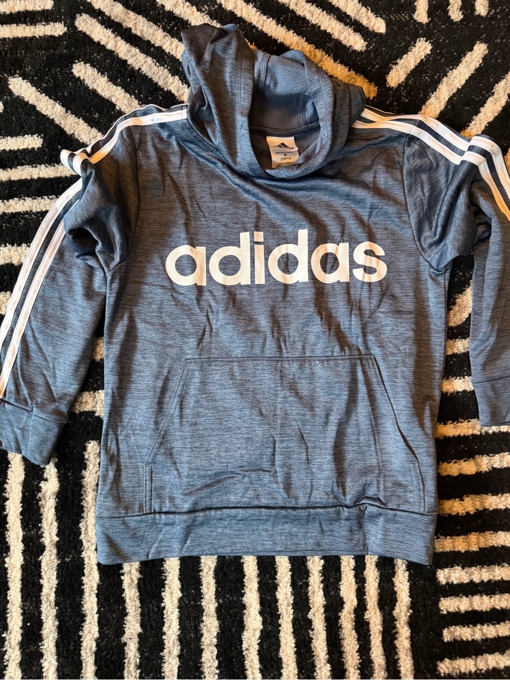 adidas Youth Heather Blue Pullover Hoodie with White Logo